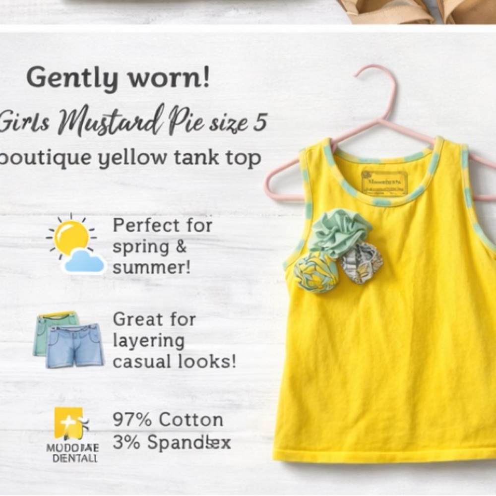 Mustard Pie Girls Size 5 Yellow Sleeveless Tank Top Floral Rosette Boutique